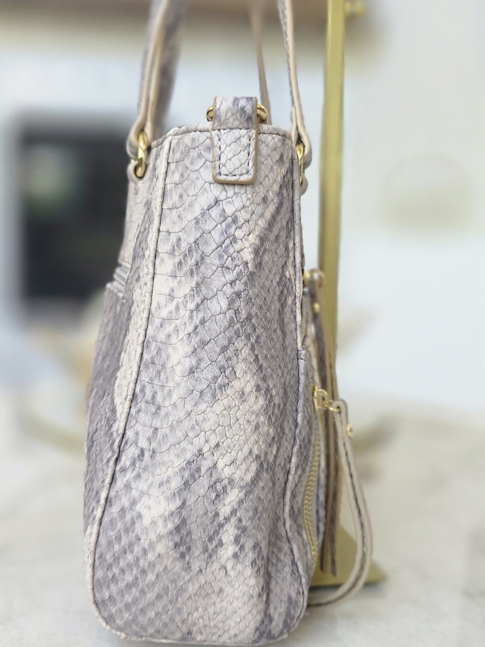 Nicole by Nicole Miller Faux Snakeskin Satchel Crossbody Purse Gray - Picture 3 of 13